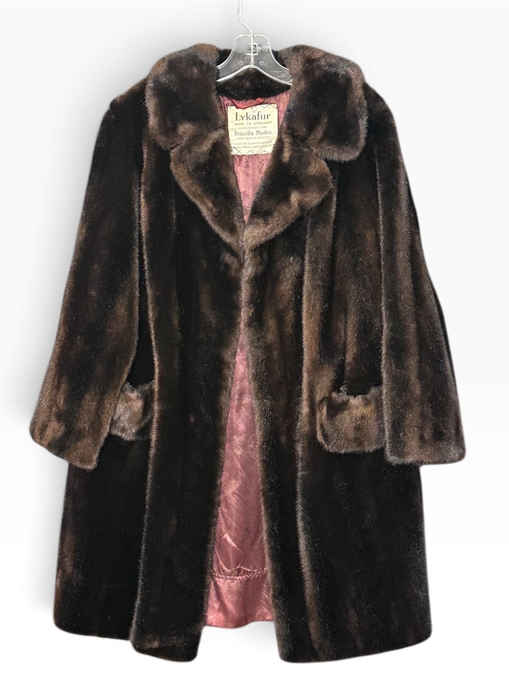 Lykafur Priscilla Modes Faux Mink Coat Size M? Brown England 60's 70's Vintage